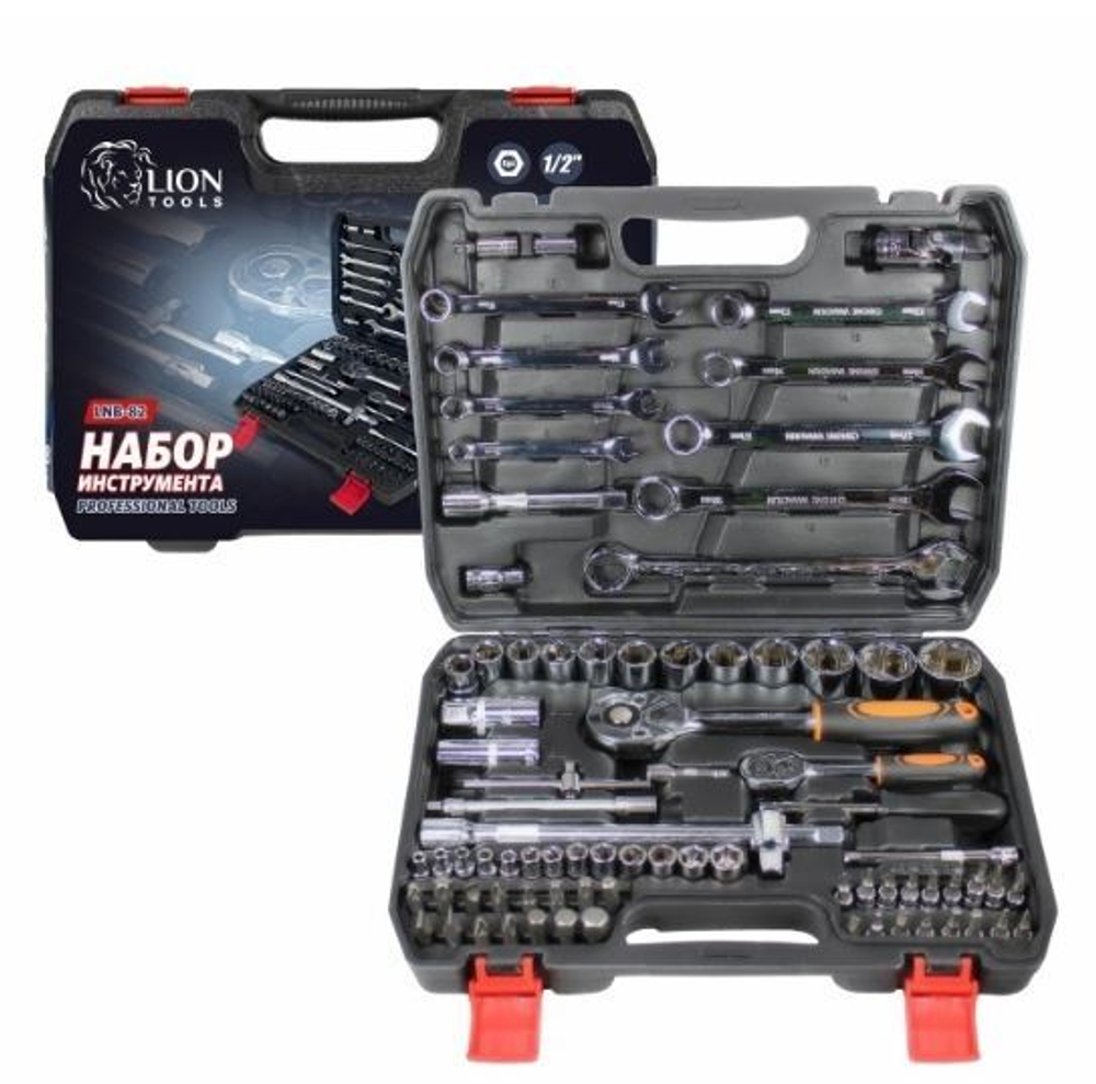 Набор инструмента  82пр LION LNB-82 6гран. 1/4, 1/2"DR