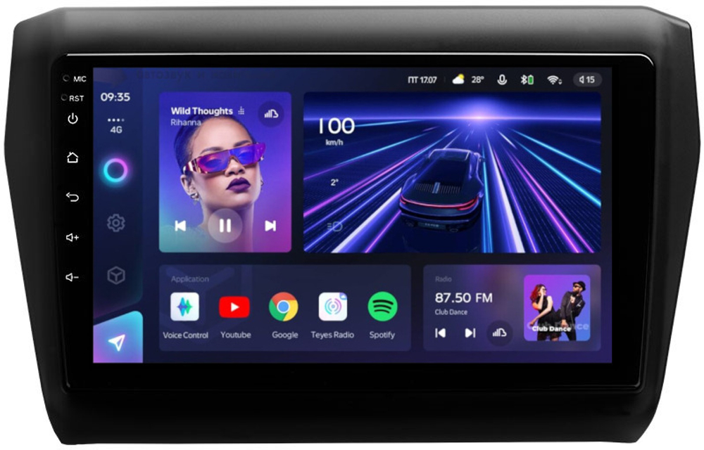Магнитола для Suzuki Swift 5 2016-2023 (рамка матовая 9) - Teyes CC3 на Android 10, QLED, ТОП процессор, 4Гб+32Гб, CarPlay, 4G SIM-слот