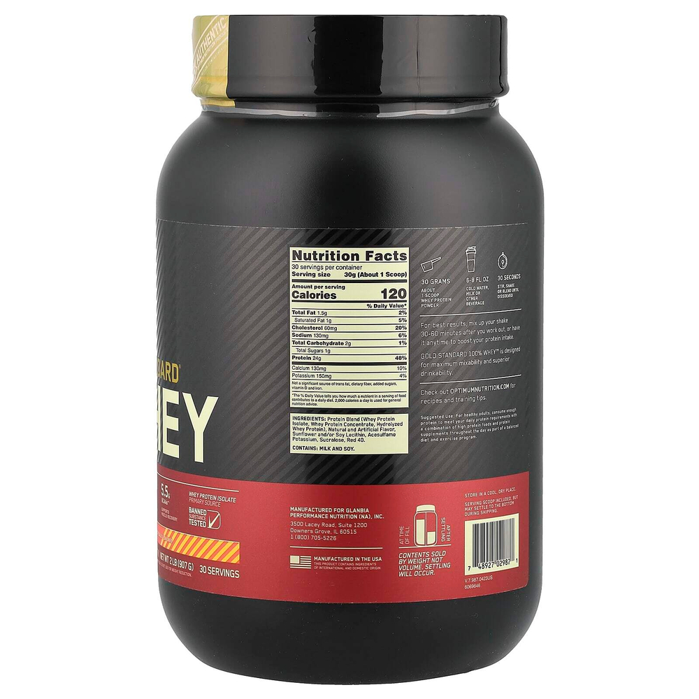 Optimum Nutrition, Gold Standard, 100 % Whey, банан с клубникой, 907 г (2 фунта)