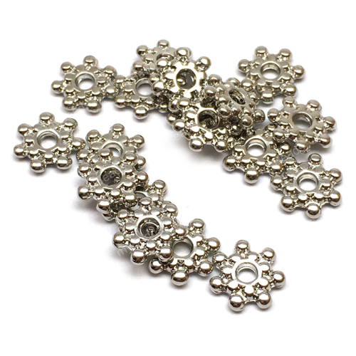 Бусины - спейсеры "Снежинка" 8х1 мм, родий