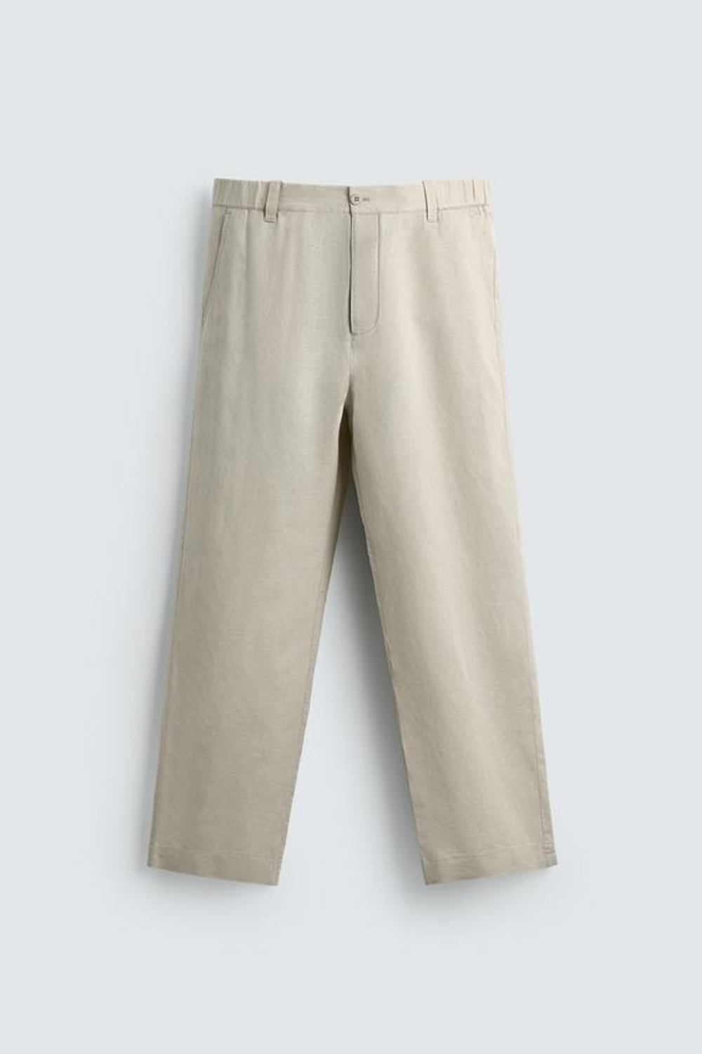 ZARA БРЮКИ STRAIGHT FIT ИЗ КОНОПЛИ И ХЛОПКА, ПЕСОЧНЫЙ