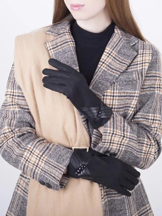 Перчатки женские, безразмерные, с утеплителем, цвет чёрный