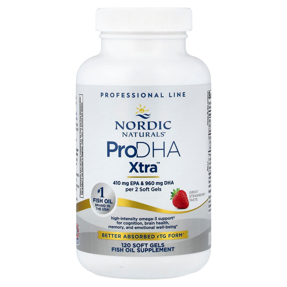 Nordic Naturals, ProDHA Xtra™, омега кислоты, клубника, 120 капсул
