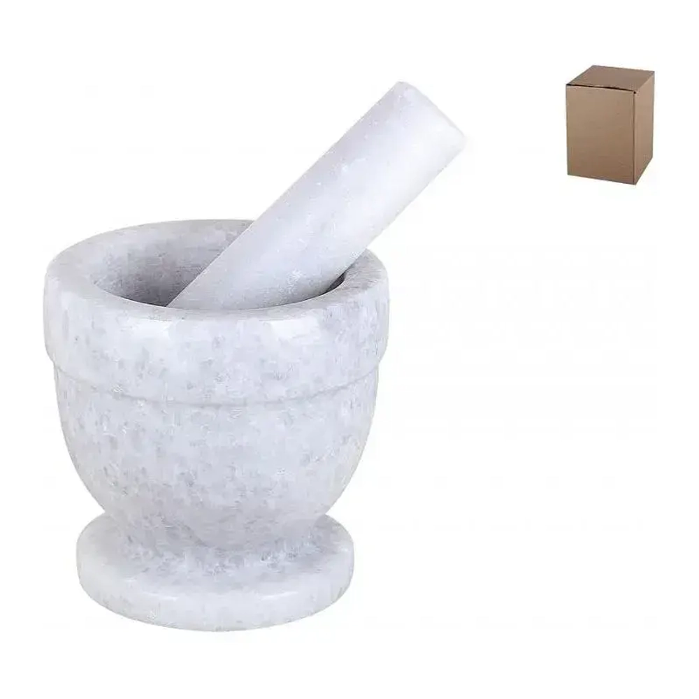 Ступка с пестиком 10см мрамор крем (светло-серая)