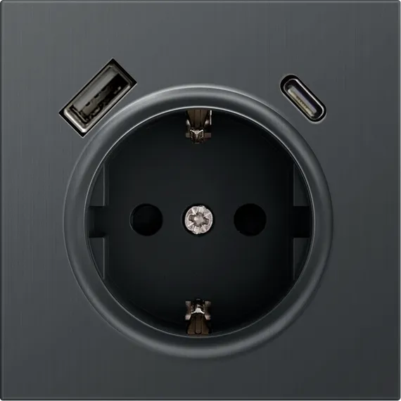 Donel R98 METAL вороненая сталь накладка для розетки Schuko с зарядным устройством USB A+C