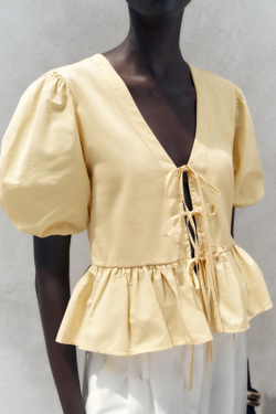 ZARA КОМБИНИРОВАННЫЙ ТОП С ЗАВЯЗКАМИ, ЖЕЛТЫЙ