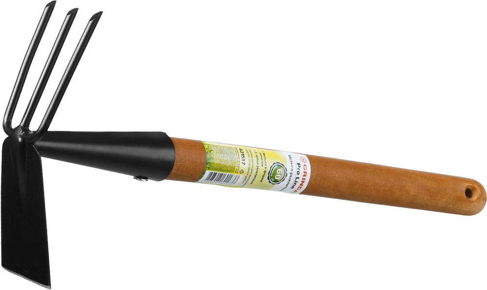 GRINDA ProLine 113х100х575 мм, 3 зубца, деревянная ручка, мотыга-рыхлитель (421517)