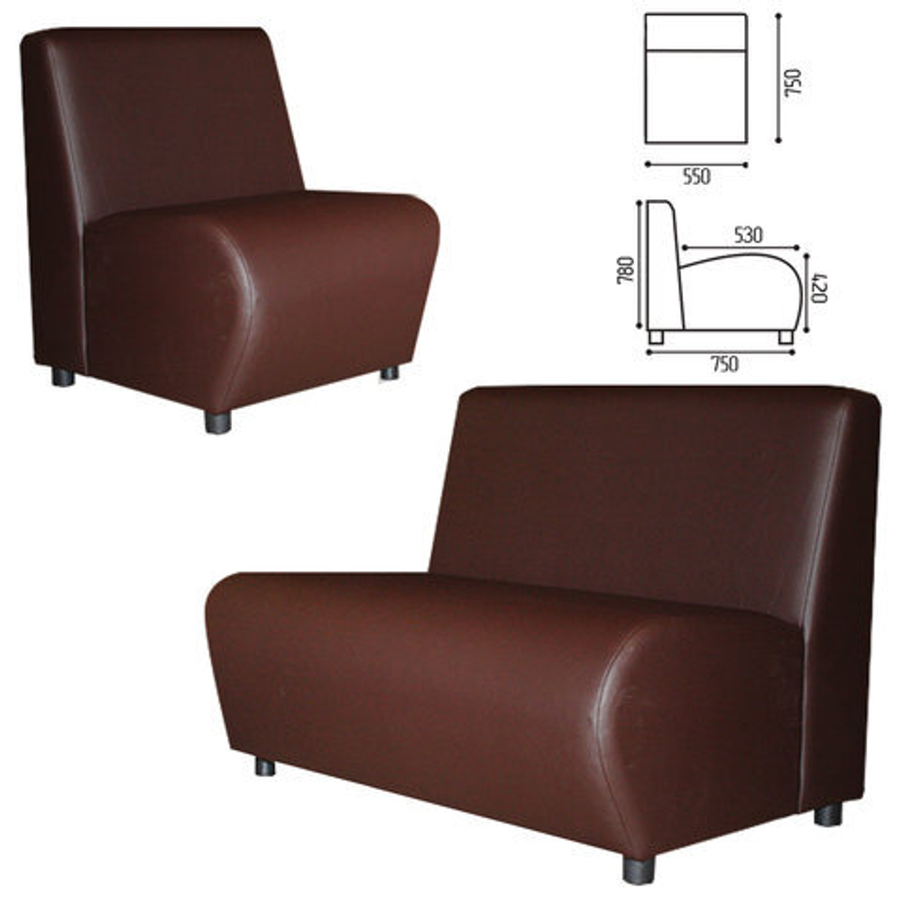 Кресло мягкое "Клауд", "V-600", 550х750х780, без подлокотников, экокожа, коричневое