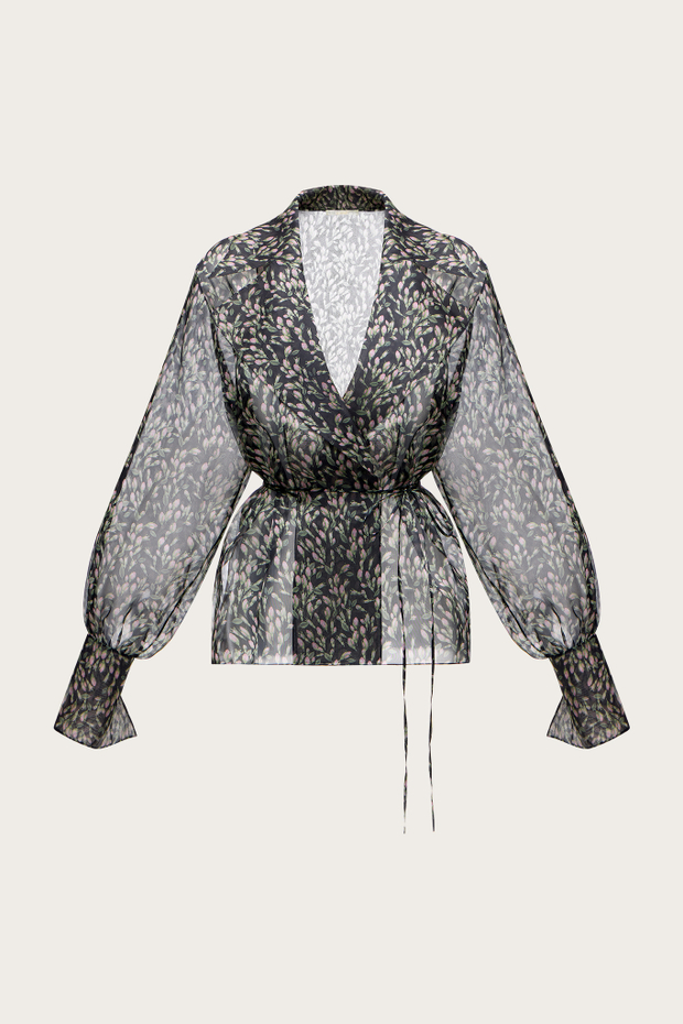 Блуза из органзы с авторским принтом