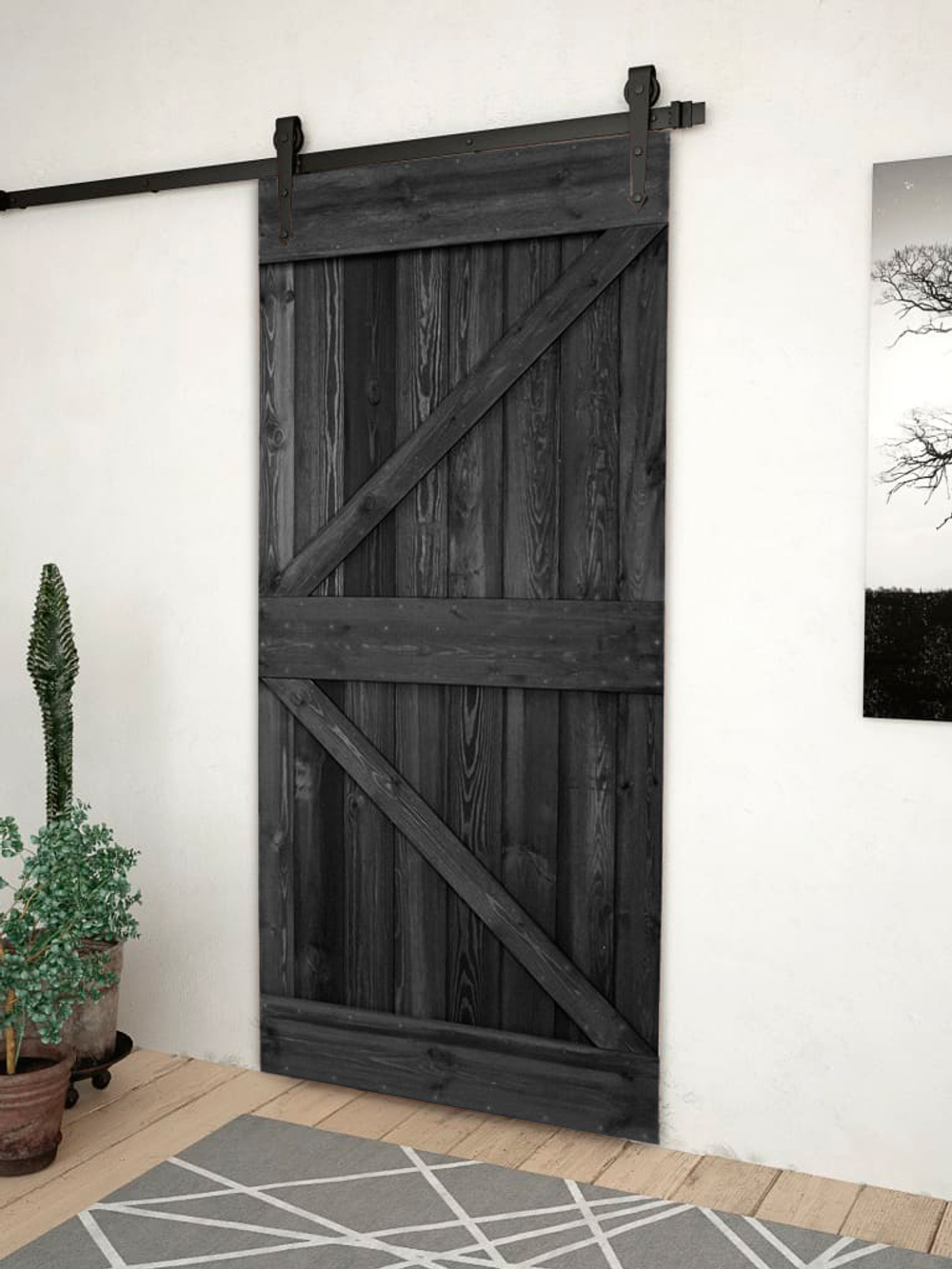 Дверь межкомнатная,100х210, Дези, из массива дерева, амбарная дверь, для дома и бани, черная, Dipriz