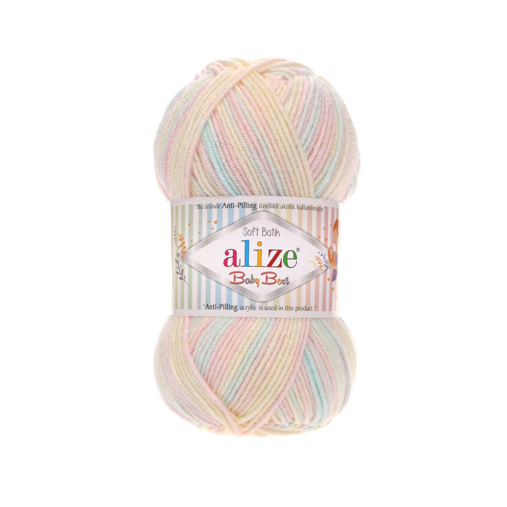 Беби бест батик (Baby best batik) пряжа Alize 10% бамбук 90%акрил 5х100г/240м 6655 кремовый-св.розовый-св.голубой