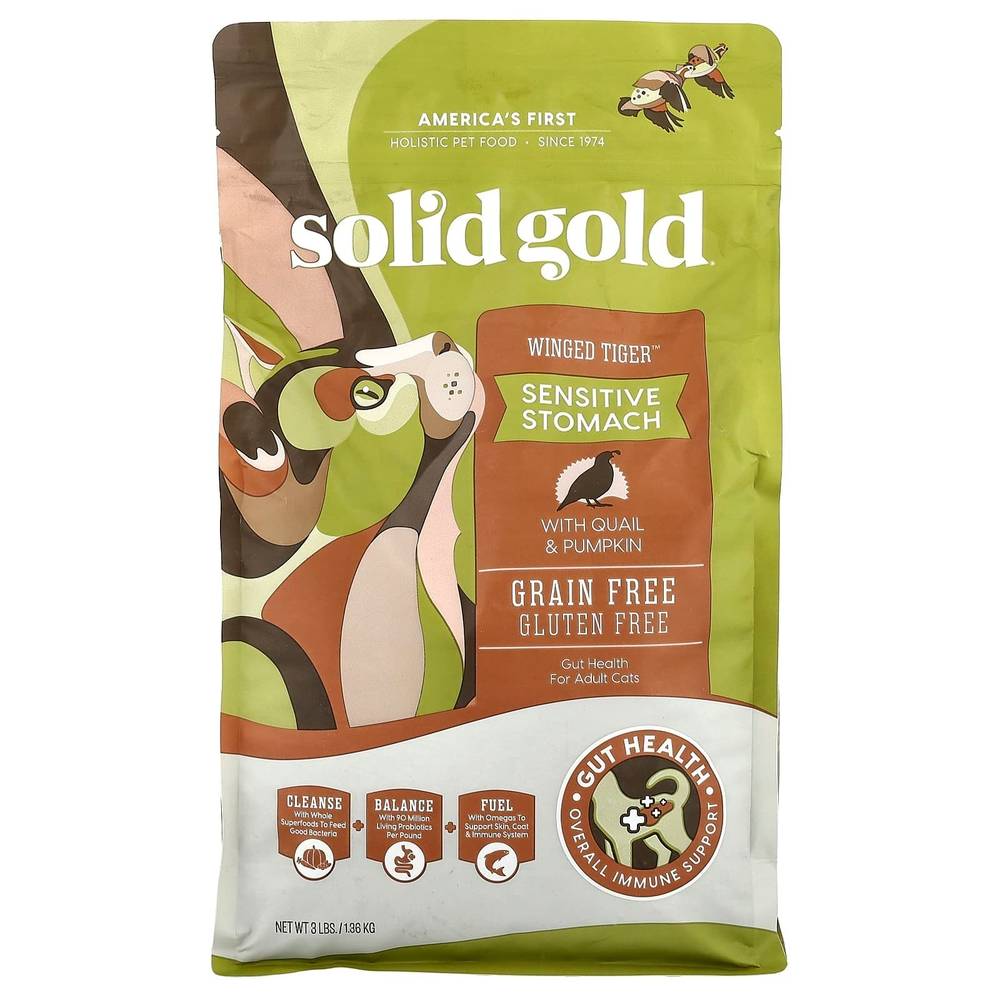 Solid Gold, Winged Tiger ™, для кошек, для взрослых, с перепелами и тыквой, 1,36 кг (3 фунта)