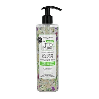 B.J. Fito Energy Vegan Шампунь с кондиционером Репейное Масло+Протеины Шёлка д/всех видов 400мл*20