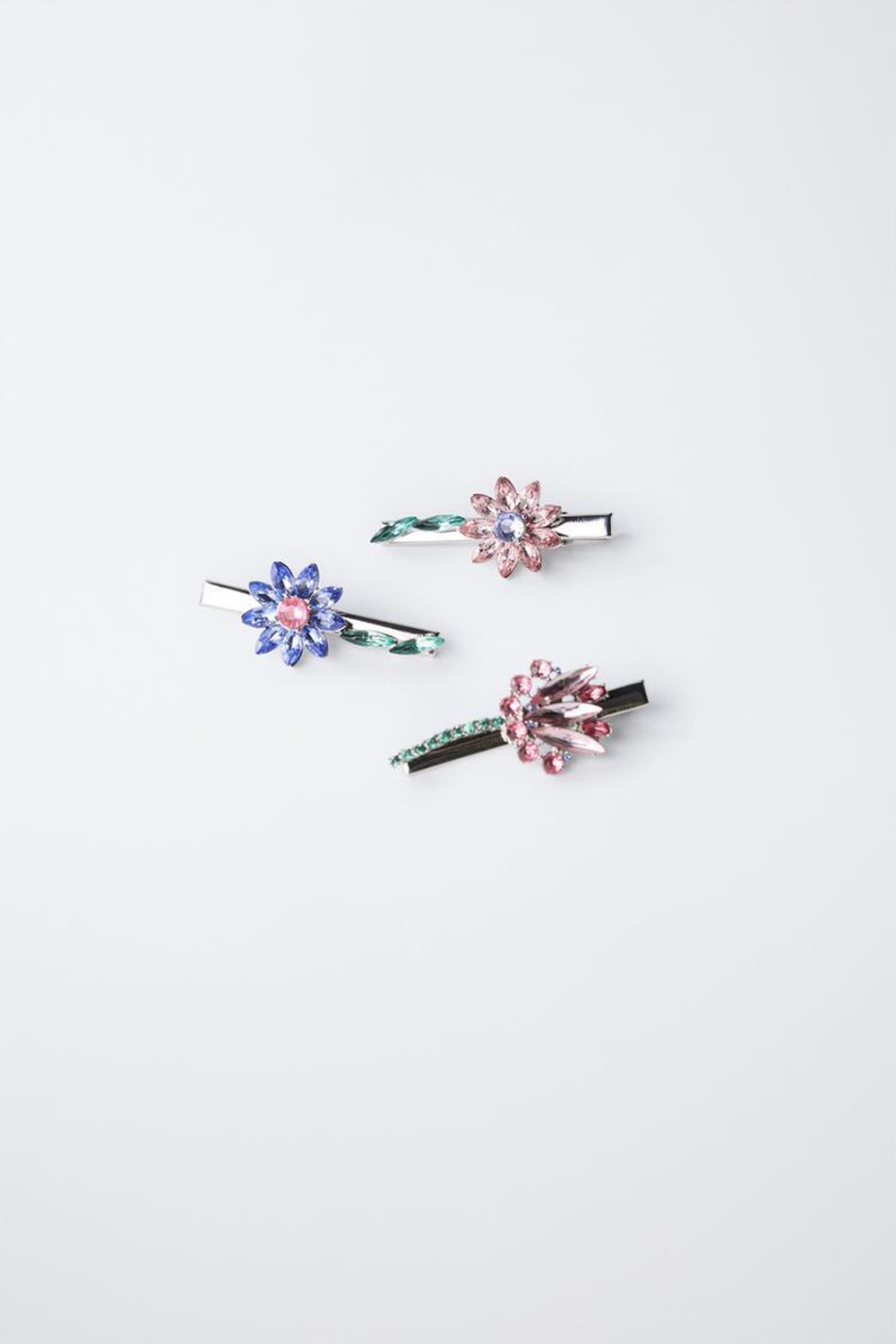 ZARA НАБОР ИЗ 3 ЗАКОЛОК ДЛЯ ВОЛОС С ЦВЕТОЧНЫМИ ДЕТАЛЯМИ, СЕРЕБРИСТЫЙ