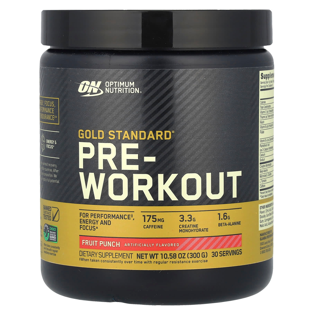 Optimum Nutrition, Gold Standard, предтренировочный комплекс, фруктовый пунш, 300 г (10,58 унции)