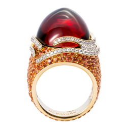 Кольцо с Гранатом, оранжевыми Сапфирами и Бриллиантами, R0053-0/8