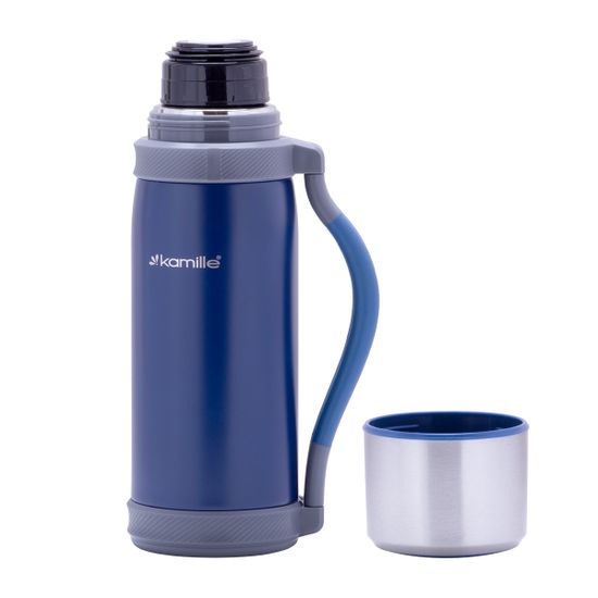 Термос 1200 мл. из нержавеющей стали Kamille KM-2015 с ручкой и ремешком.