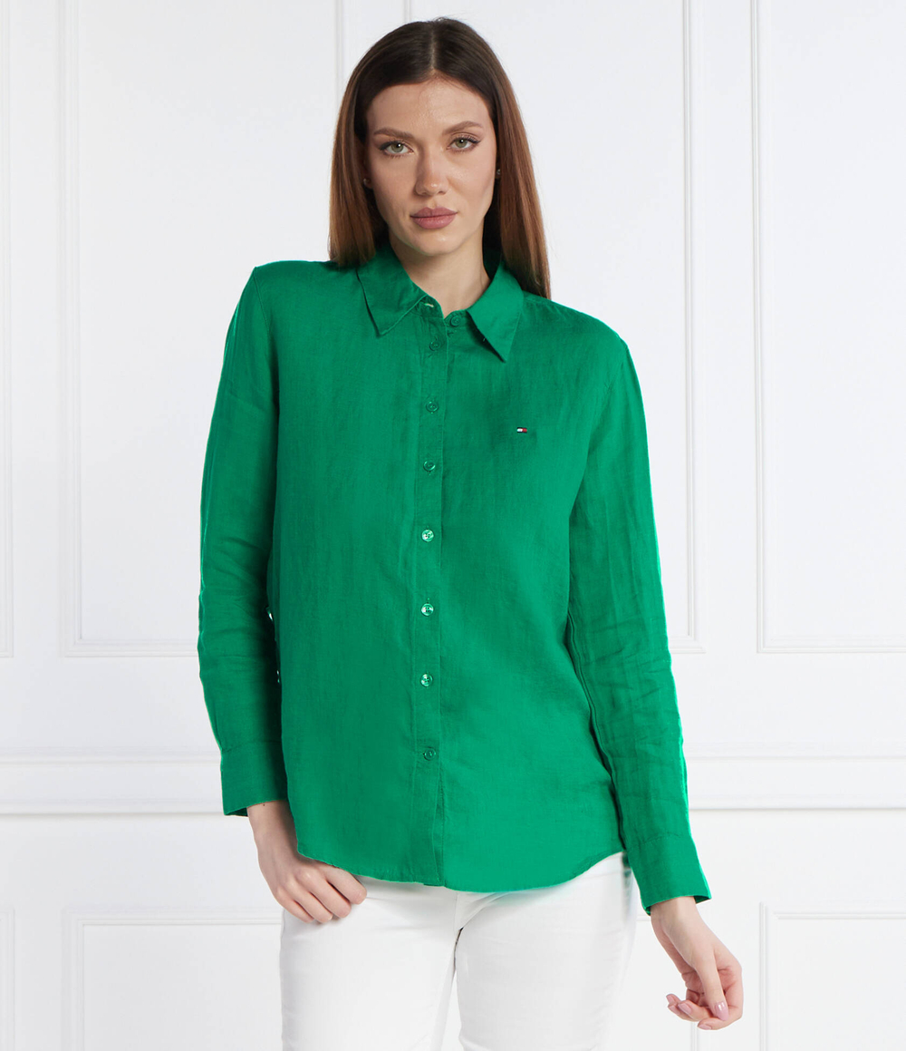 Льняная рубашка Tommy Hilfiger - зеленый(WW0WW42037)