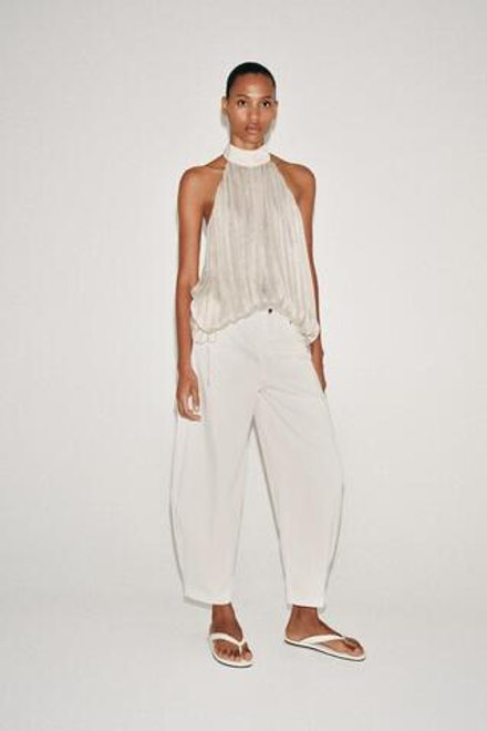 ZARA ДЖИНСЫ ZW COLLECTION BARREL С ВЫСОКОЙ ПОСАДКОЙ, БЕЛЫЙ