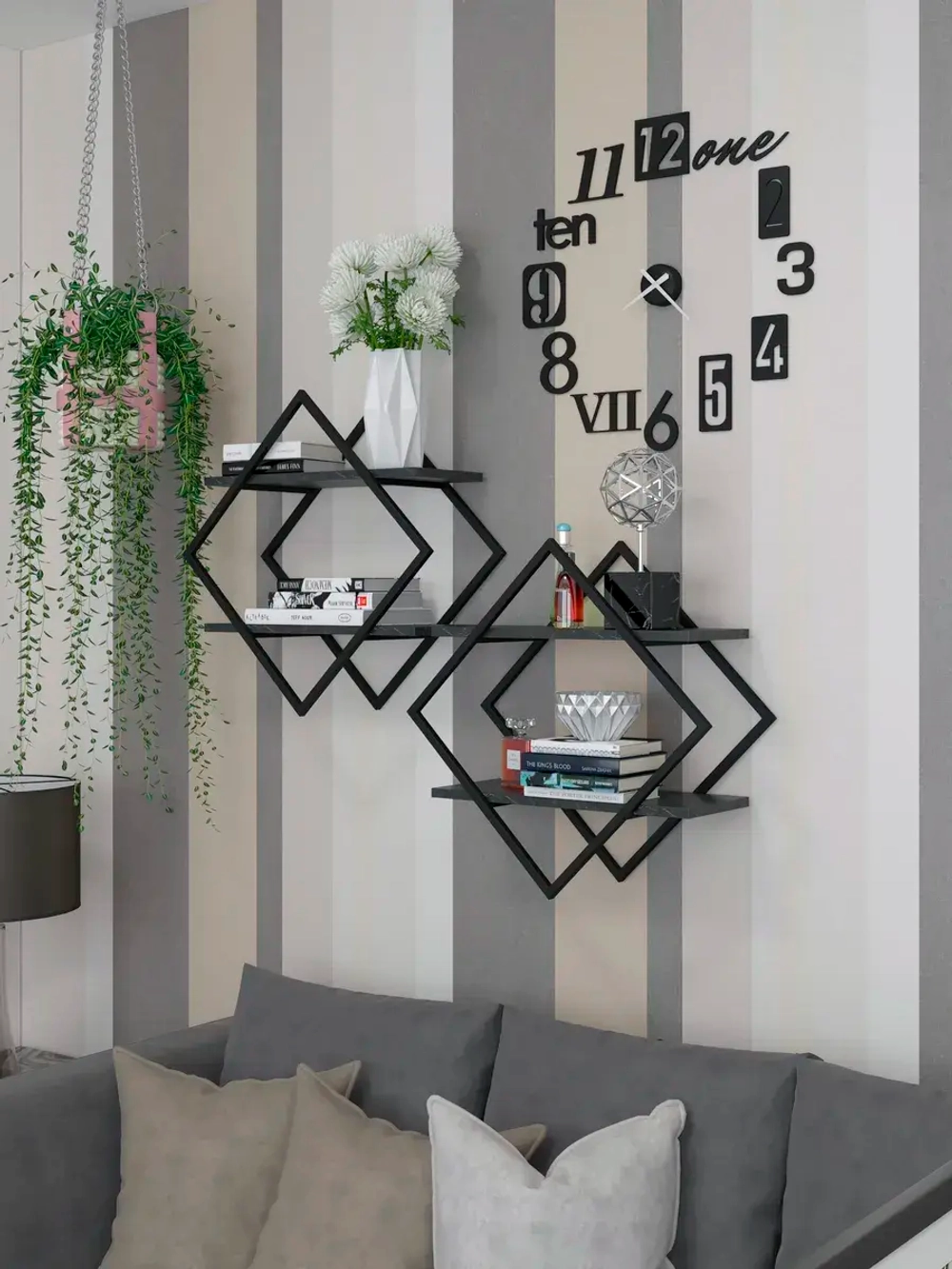 Набор полок ромб настенных черных  - ЧЧ