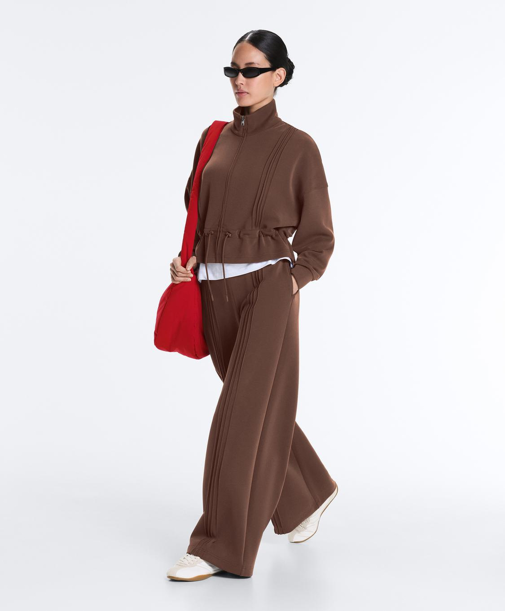 Oysho Брюки прямого кроя из мягкого модала с кантом, коричневый