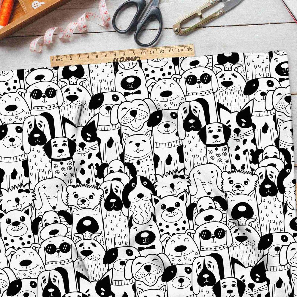 Ткань кулирная гладь силуэты собак