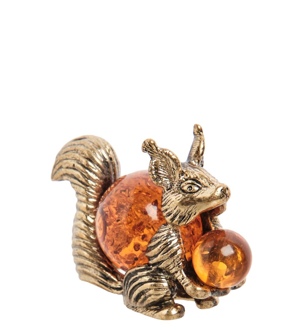 AM- 218 Фигурка «Белочка» (латунь, янтарь)