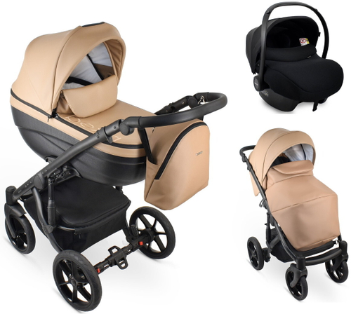 Детская коляска Bexa Ideal Eco 3 в 1 с автокреслом Avionaut Cosmo IE03 черный+т.бежевая кожа