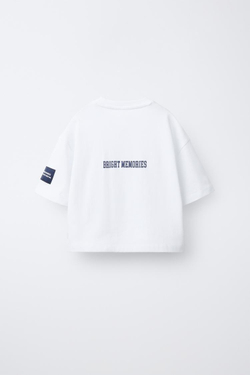 ZARA ФУТБОЛКА В СТИЛЕ ПРЕППИ С НАДПИСЬЮ, БЕЛЫЙ