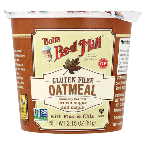 Bob's Red Mill, овсянка в чашке, с коричневым сахаром и кленовым сиропом, 61 г (2,15 унции)