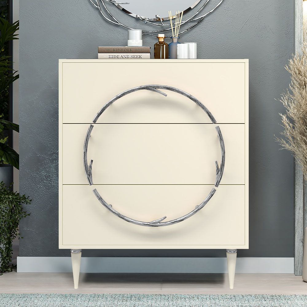 Комод Арт Колор matte Классик Сильвер с 3 ящиками Кремовый белый матовый