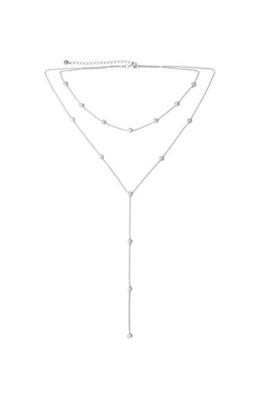 Двойное колье из серебра с фианитами в завальцовке