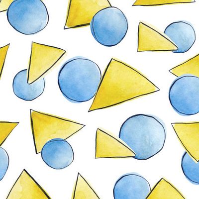 желтые треугольники и голубые круги на белом