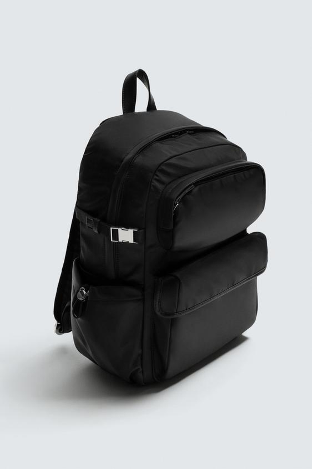 ZARA РЮКЗАК ИЗ ТЕХНИЧЕСКОЙ ТКАНИ С МНОЖЕСТВОМ КАРМАНОВ, ЧЕРНЫЙ