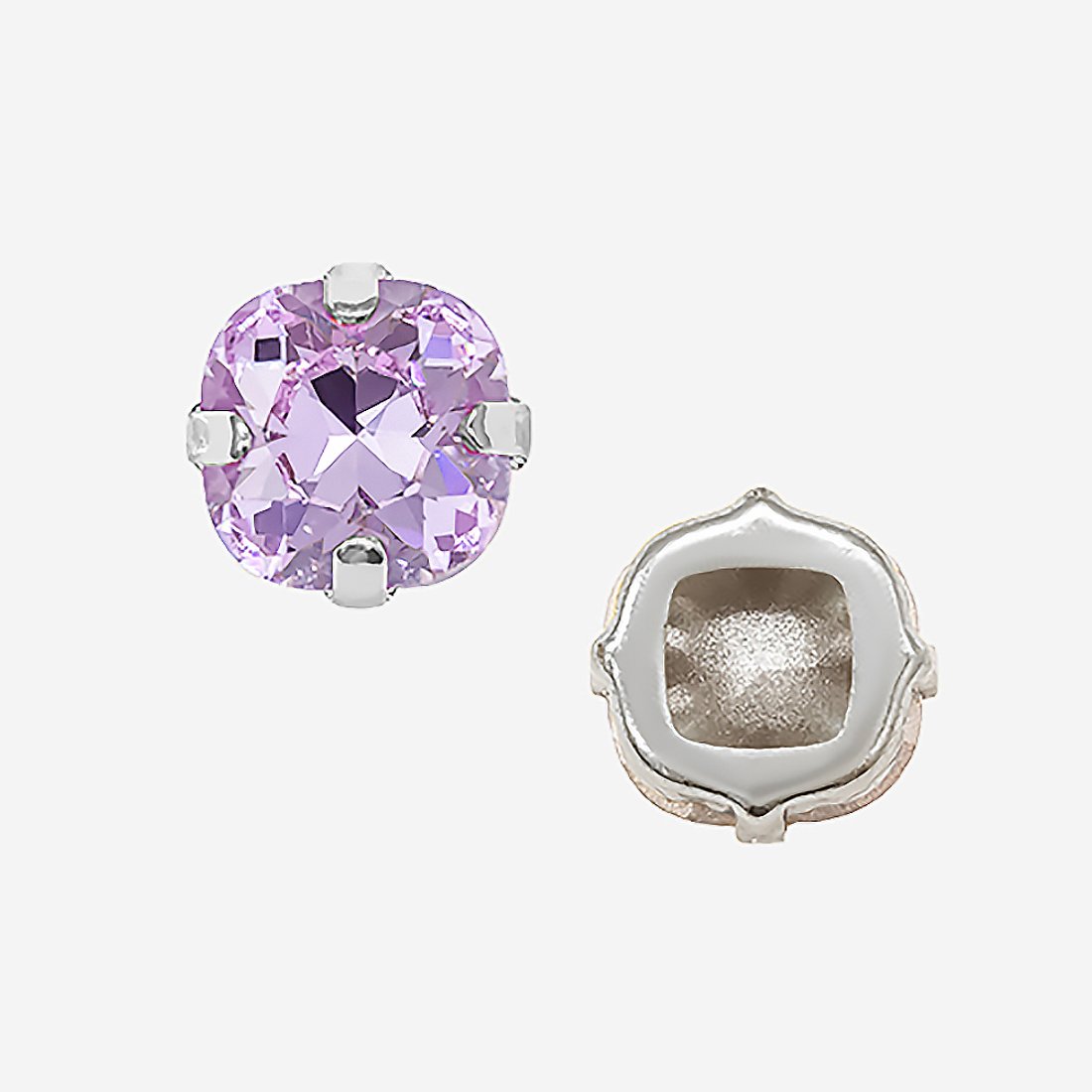 Кристалл Кушон (Сushion) в цапах, оттенок "Светло-аметистовый"/"Light Amethyst", 9,2мм, родирование