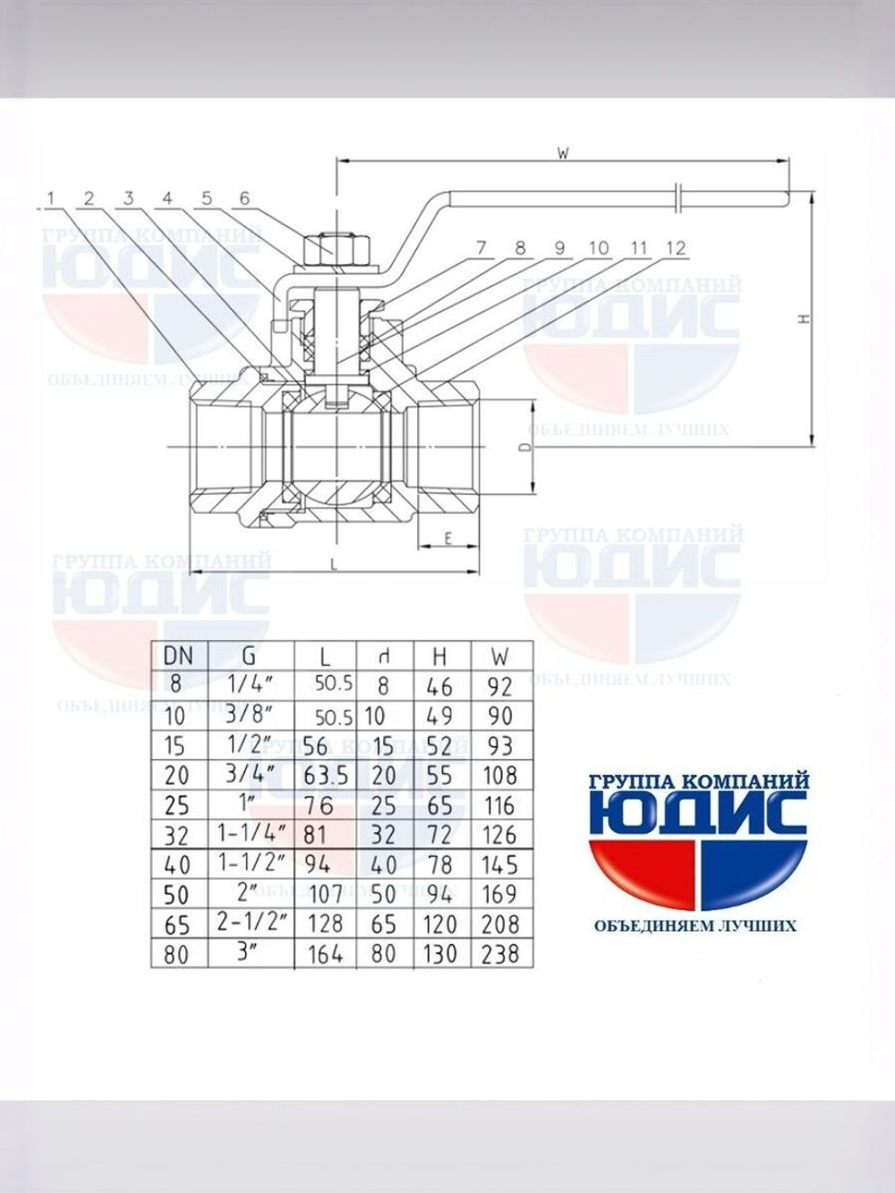ЮДИС Кран шаровый 3" из нержавейки (сплав 304) ВВ с ручкой