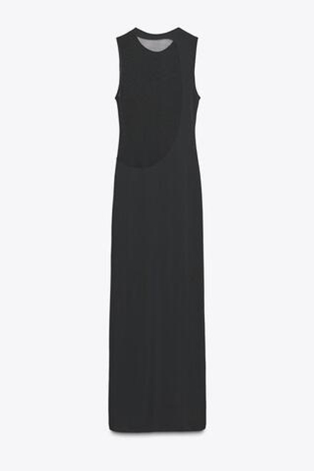ZARA ДЛИННОЕ КОМБИНИРОВАННОЕ ПЛАТЬЕ ИЗ ТЮЛЯ, ЧЕРНЫЙ
