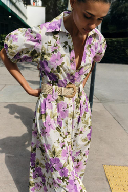 ZARA ПЛАТЬЕ МИДИ С ЦВЕТОЧНЫМ ПРИНТОМ И РЕМНЕМ, РАЗНОЦВЕТНЫЙ