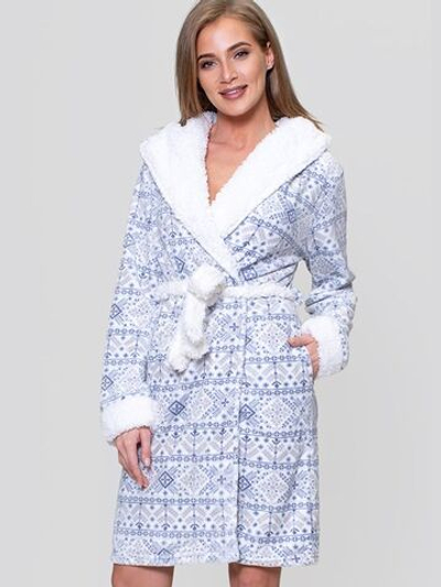 Оригинальный теплый халат с цветным принтом (Размер: L) (Цвет: белый)