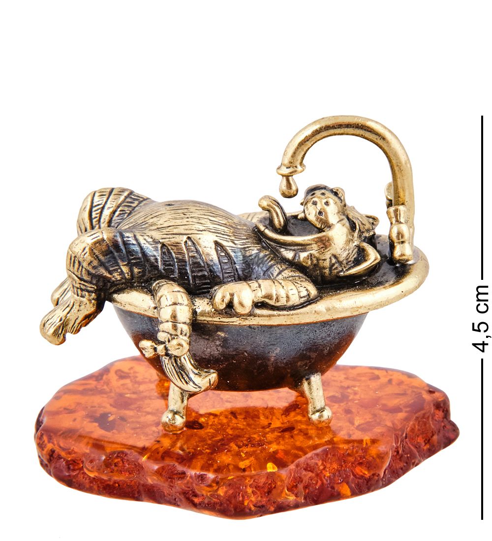 Народные промыслы AM-3805 Фигурка «Кот - Я счастлив» (латунь, янтарь)