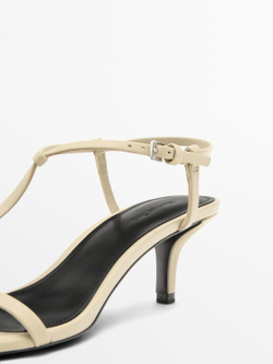 Massimo Dutti Босоножки на среднем каблуке с ремешками, кремовый