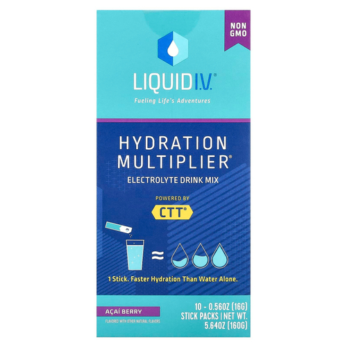 Liquid I.V., Hydration Multiplier, смесь для приготовления электролитического напитка, со вкусом ягод асаи, 10 пакетиков по 16 г (0,56 унции)