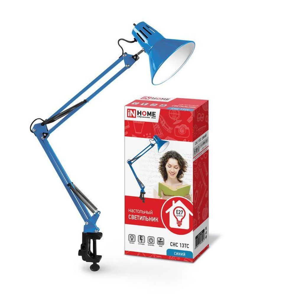 Светильник настольный СНС 13ТС 60Вт E27 230В под лампу на струбцине син. (кор.) IN HOME 4690612035932 Светильник настольный СНС 13ТС 60Вт E27 230В под лампу на струбцине син. (кор.) IN HOME 4690612035932