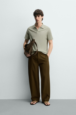 ZARA ПОЛО REGULAR FIT ИЗ ХЛОПКА С РЕЛЬЕФНЫМ УЗОРОМ, СЕРО-ЗЕЛЕНЫЙ