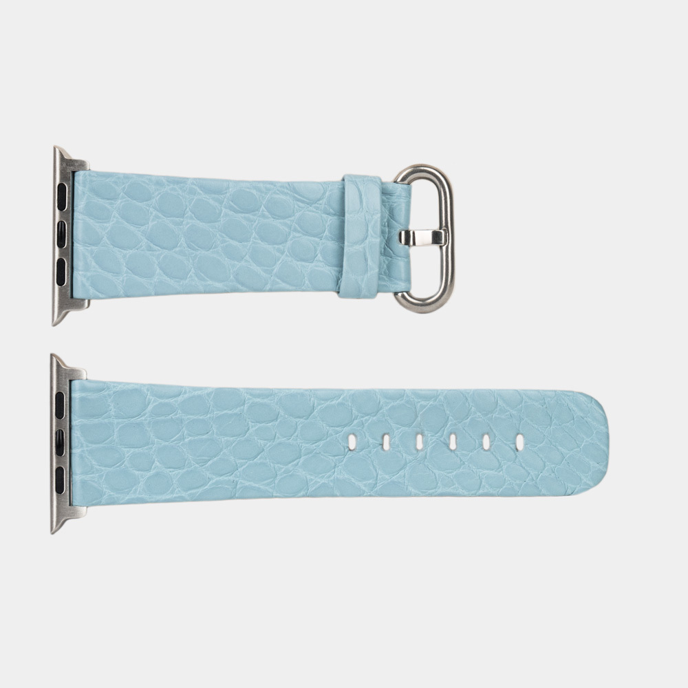 Ремешок для Apple Watch 42/44/45/49mm Classic из кожи аллигатора голубого цвета