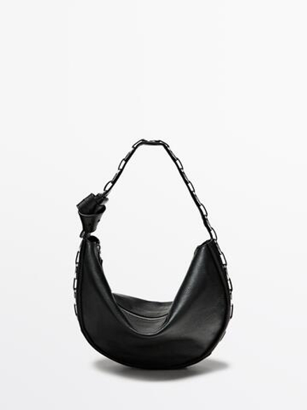 Massimo Dutti Сумка из кожи наппа с люверсами, черный