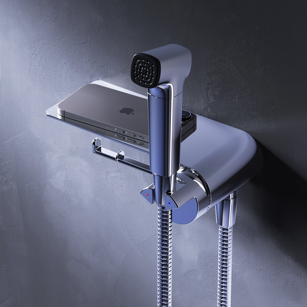 Набор: смеситель с полкой скрытого монтажа, гигиентическая лейка, шланговое присоединение с держателем AM.PM Func F0H8F900