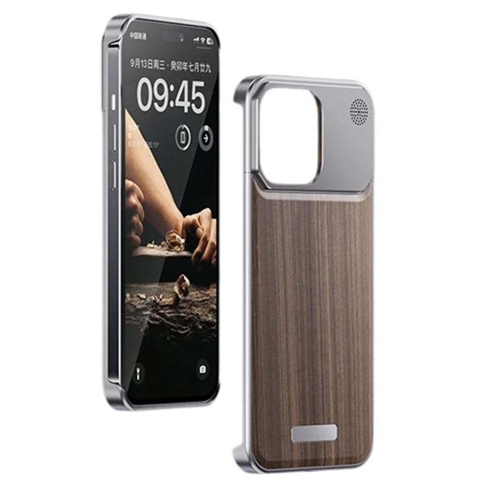 Арома-чехол для iPhone 15, алюминиевый текстура дерево