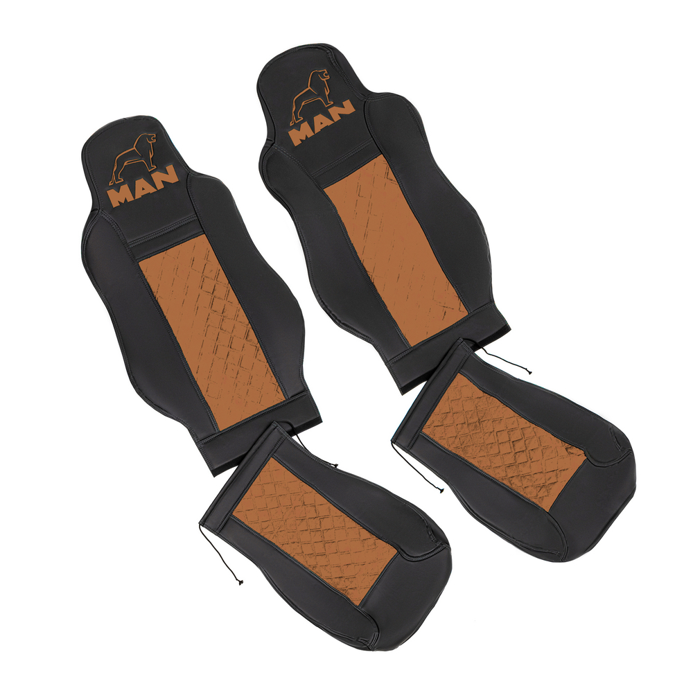 Чехлы MAN TGX, TGS с 2021 года без регулировки ремня безопасности водителя по высоте (экокожа, коричневый)