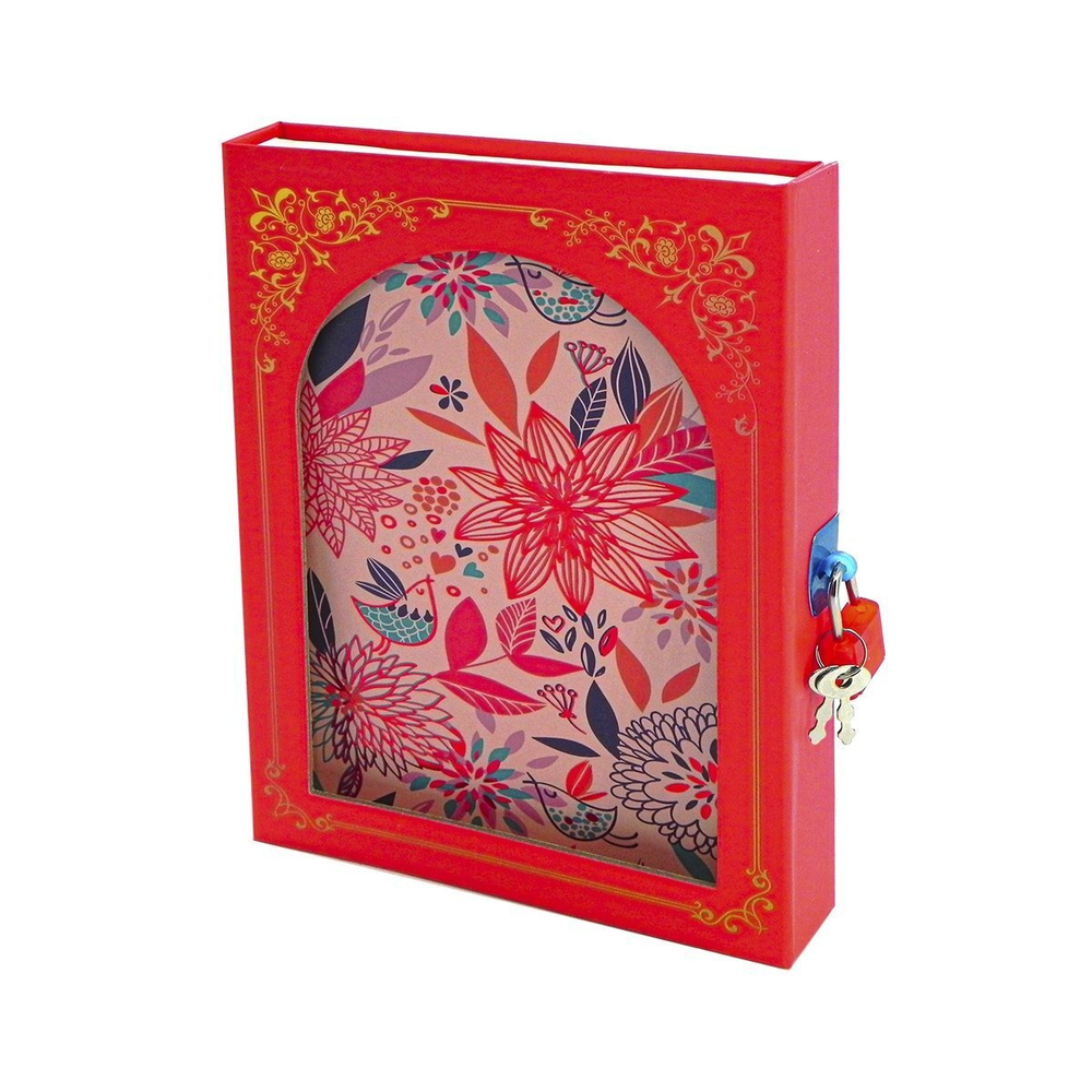 Записная книжка в футляре 14,5 см * 21,0 см , 7БЦ, Alingar, ламинация, фольга, замочек, 40 л., линия, "Цветочная мозаика", красный